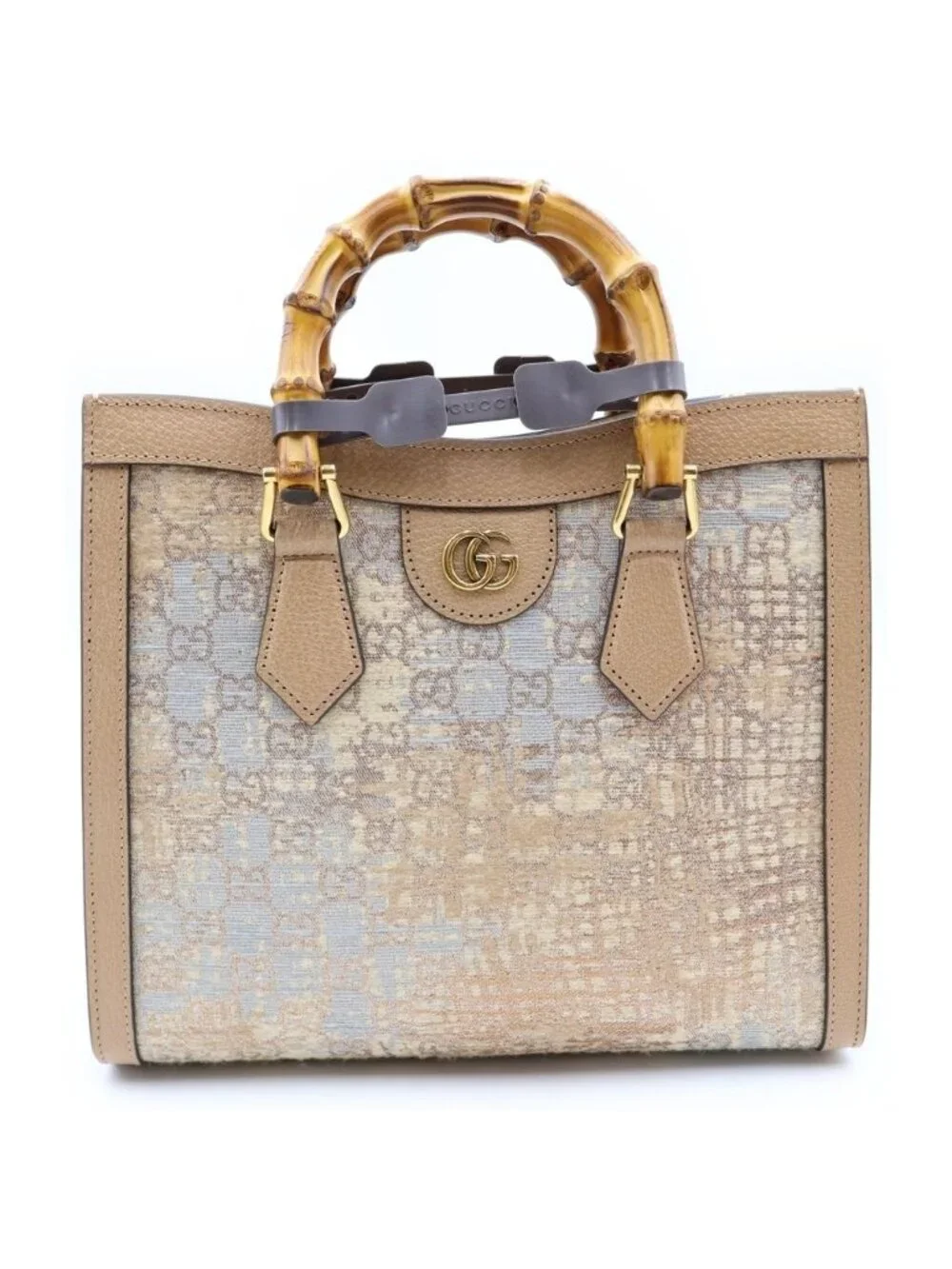 Gucci Hosoo Diana Small Nishijin Ori Bamboo Canvas Leather 2-Way Bag Beige